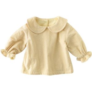 Winter Plus Dik Fluwelen Lange Mouwen Katoen Retro Pop Kraag Shirt Baby Meisje Lange Mouwen Tops