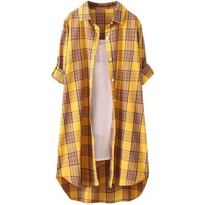 Vrouwen Plaid Shirt Casual Rooster Losse Turn-down Kraag Button Up Blouse Straat Top shirt vrouwen femme nouvelle LS * D
