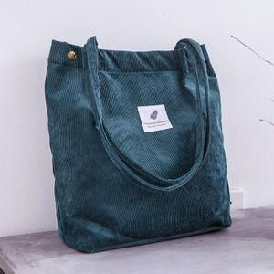 Vrouwen Corduroy Boodschappentas Vrouwelijke Canvas Doek Schoudertas Milieu Opslag Handtas Herbruikbare Opvouwbaar Eco Grocery Totes