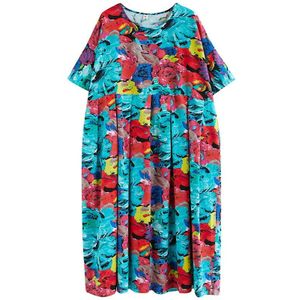 Dimanaf Zomer Plus Size Vrouwen Jurk Strand Stijl Bloemenprint Vrouwelijke Vestidos Zonnejurk Losse Geplooide Dame Elegante Lange Jurk 5XL