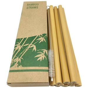 10 Pack Bamboe Stro Milieuvriendelijke Rietje Herbruikbare Met Schone Borstel Biologisch Afbreekbaar Veilig Natuurlijke Bamboe Bar Accessoires