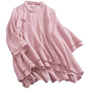 Vrouwen Linnen Shirt Tops Chinese Stijl Vintage Retro Shirt Jas Fairy Tai Chi Uniform Tang Pak Ademende Casual Hanfu 11060