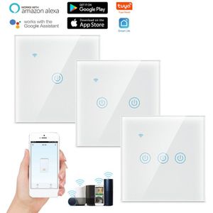 Smart Wifi Touch Light Switch 170-240V, geen Neutrale Draad Vereist Muur Switch 1/2/3/4 Gang, Compatibel Met Alexa Google Thuis