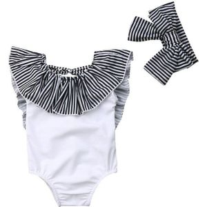 Peuter Kids Badmode Baby Meisjes Badpak Gestreepte Badmode Kinderen Badpak Prinses Beachwear Hoofdband 2 stuks