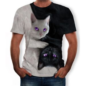 Casual 3D Paar Zwart-witte Kat Top Digital Printing Ronde Hals Korte Mouw T-shirt