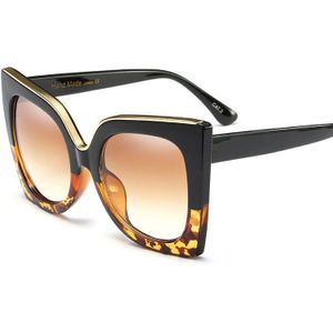 Mode Grote Frame Cat Eye Zonnebril Vrouwen Luxulry Vintage Luipaard Homme Meisje Zonnebril Classic Black Shades