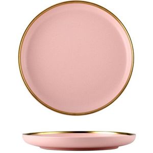 Roze Keramische Servies Goud Inlay Nordic Woondecoratie Porselein Diner Plaat Soepkom Cup Keuken Restaurant Gebruiksvoorwerpen