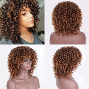 Nnzes Afro Pruiken 14Inch Kinky Krullend Pruik Rode Pruik Met Pony Hittebestendige Vezel Synthetische Pruiken Voor Zwarte Vrouwen cosplay Vrouwen