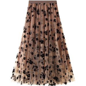 Vrouwen Bloemen Tutu Tulle Mesh Rokken Lente Elastische Hoge Taille Bloemenprint Overlay Gelaagde A Line Midi Rok Vrouwelijke Kleding