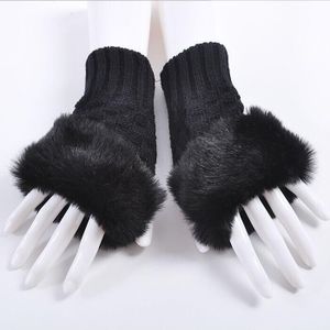 Mooie Mode Winter Schapenwol Gebreide Faux Konijnenbont Vingerloze Korte Vrouwen Handschoenen Vrouwen Pols Soft Warm Mitten G52-3