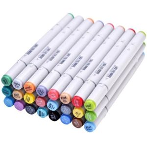 24 stks Dubbelzijdig Markers Sketch Marker Pen Schets Set + Zwart Potlood Tas Kunstenaar Nodige