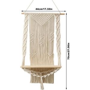 Bohemian Macrame Wandtapijt Rack Hand Geweven Muur Opknoping Bloem Opslag Houten Plank Wandtapijt Rack Muur Decoratieve Ornamenten