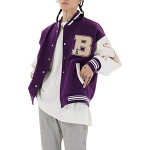 Vrouwen Oversized Baseball Jassen Lederen Lange Mouw Bone Brief Borduurwerk Jassen