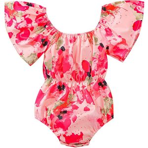 Baby Meisjes Roze Romper Zoete Stijl Zomer Creatieve Camouflage Patroon Korte Mouw Ronde Kraag Jumpsuit