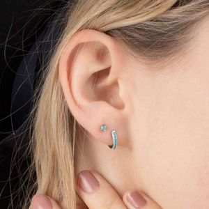 925 Sterling Zilveren Mini Turkoois Hoops Earring Voor Meisje Kleine Leuke Hoop Huggie Elegantie Mooie Aangekomen Mode-sieraden