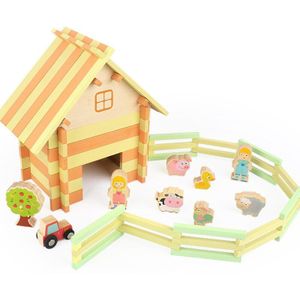 Baby Ouder-kind Interactief Speelgoed Kinderen Houten Situationele Speelgoed Boerderij Dieren Bouwen Huis Model Diy Houten Speelgoed