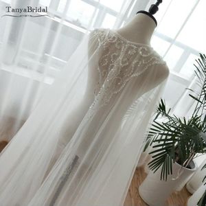 Twee Lagen Tule Cape Kralen Tulle Fairy Wedding Sjaals Elegante Vrouwen Formele Wrap Bruiloft Noivas Accessoires DJ052