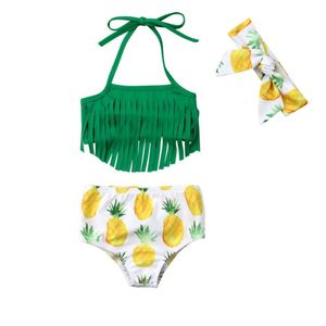 Zomer Pasgeboren Baby Meisjes Kid Bikini Set Kwasten Badmode Ananas Print Halter Bandage Badpak Beachwear 0-2T