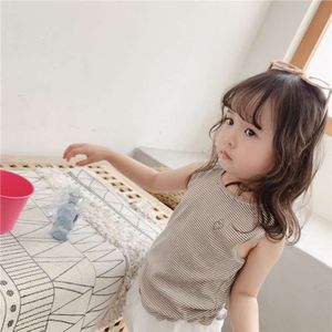 Kinderkleding Zomer Meisjes Koreaanse Gestreept Vest Dieptepunt Shirt