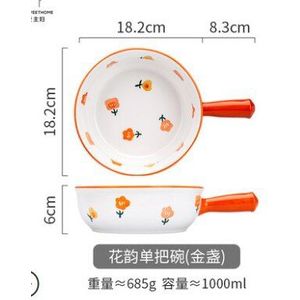 Handgeschilderde Keramiek Bakken Kom Salade Fruitschaal Met Handvat Magnetron Oven Bakken Lade Dessert Decoratieve Servies