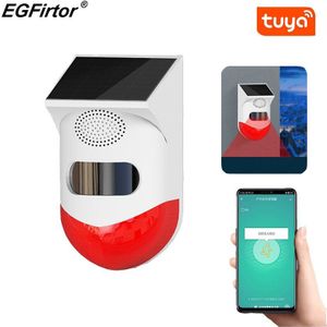 Solar Strobe Licht Met Tuya Wifi Pir Detector Sirene App Kennisgeving 120db Geluid Security Sirene IP65 Voor Thuis Boerderij Schuur villa