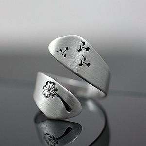 Minimalistische Zilveren Kleur Eenvoudige Ringen Chamrs Graveren Paardebloem/Mountain Open Resizable Viking Ring Voor Mannen Vrouwen Sieraden Anel