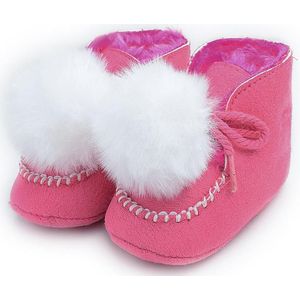 Mooie Pompon Baby Laarzen Effen Kleur Lace-Up Thicken Coral Fleece Peuter Antislip Prewalker Winter Warm Sneeuw schoenen