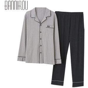 Bannirou Man Pyjama Set Lente Nachtkleding Voor Mannelijke Raster Pyjama Past Mannen 100% Katoen 2 Stuks Thuis Kleren 2021New L-XXXL