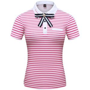 Vrouwen Rood Gestreepte Golf Shirt Zomer Korte Mouwen Ademend T-shirt Vrouw Anti-zweet Sport Tops D0802