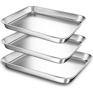 Bakplaat Pannen Voor Broodrooster Oven, Kleine Rvs Cookie Lakens Metalen Bakvormen Pan, stevige & Heavy Rechthoek Lade, 3 Pi