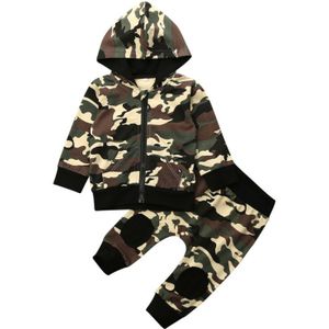 Herfst Winter Peuter Pasgeboren Baby Jongen Rits Camo Kleding Hooded Lange Jas Broek Leggings Outfit Set Trainingspak Army Green