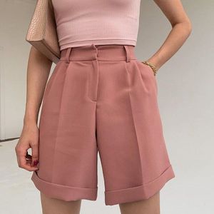 Zhymihret Zomer Elegante Hoge Taille Pak Shorts Vrouwen Casual Solid Wide Been Bermuda Shorts Met Zakken