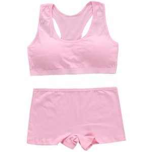 HX5D Tieners Meisjes Sport Beha Puberteit Gym Ondergoed Draadloze Tiener Meisjes Sport Bh Met Slips Katoen Jonge Meisjes Training Beha