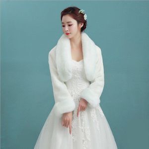 Bont Boleros Wedding Wraps Vrouwen Winter Lange Mouwen Bridal Fur Jacket Warm Fur Bruids Jas Elegante Avond Jas