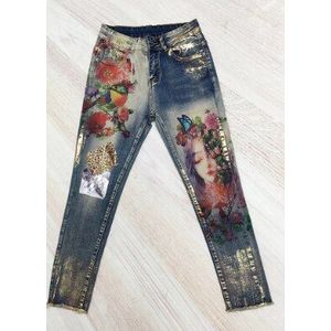 Denim Broek Geschilderd Bronzing Jeans Vrouw Lente Herfst Vrouwen Ins Super Fire Afdrukken Jeans Vrouwelijke Broek