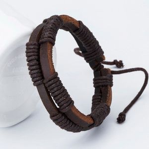 Mode Charme Lederen heren Armbanden Populaire Lichtmetalen Bangles Moed DIY Weave Wrap Armbanden Zwarte kleur!