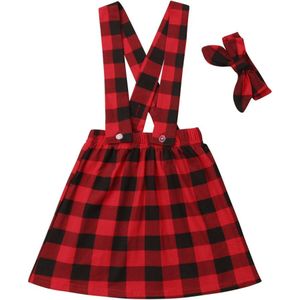 Peuter Infant Kids Baby Meisje Jarretel Rok + Hoofdband Overalls Mode Causale Katoen Outfit Rode Plaid Xmas Kleding