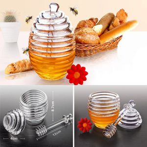 Acryl Bijenkorf Honing Jar Crystal Bijenkorf Jampot Container Sap Siroop Spice Kruiden Fles Honing Pot met Dipper en Deksel