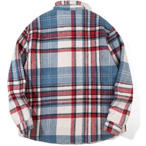 High Street Style Half Rits Blauw Plaid Wollen Shirt Jasje Kleuraanpassing Losse Shirt Trend