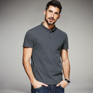 Kuegou Zomer 100% Katoen Grijs Polo Shirt Mannen Mode Korte Mouwen Slim Fit Poloshirt Mannelijke Kleding Plus Size top 9534