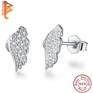 BELAWANG Mode Zirconia Stud Oorbellen Voor Vrouwen Veer Vleugels 925 Sterling Zilveren Oorbellen Wedding Party Sieraden