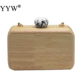 Houten Mini Avondtasje Hout Clutch Purse Voor Vrouwen Toevallige Handtas Schoudertas Gouden Ketting Bruiloft Koppelingen Pochette Femme