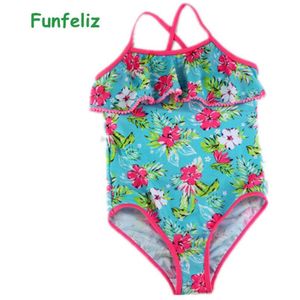 Funfeliz Meisjes Badpak Print Ruche Baby Meisje Badpak Kinderen Zwemmen Dragen Een Stuk Badmode Kinderen Zwemmen Pak 3Y-14Y