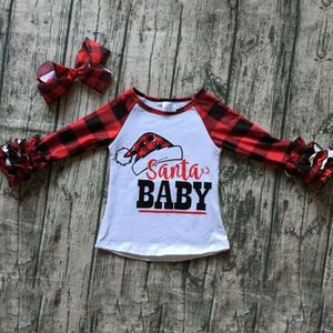 Pasgeboren Kids Baby Meisjes Kerst Controles Santa Baby Ruche T-shirt Kleding Herfst Casual Leuke Zachte Peuter Kind Plaid Tops Tee