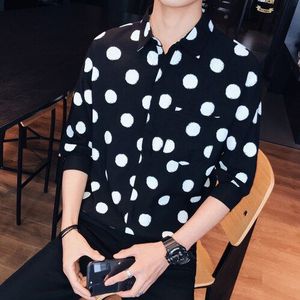 Yasuguoji Zomer Mode Polka Dot Print Shirt Mannen Casual Losse Mannelijke Korte Mouwen Roll Up Mouw mannen