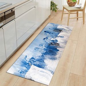 Abstracte Blauwe Gletsjer Tapijt Hal Landschap Schilderen Wasbaar Keuken Tapijt Lange Anti-Slip Mat Voor Slaapkamer Badkamer Mat