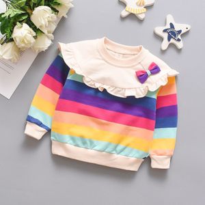 Herfst Peuter Kinderen Meisje Regenboog Sweatshirt 1Y-4Y Gestreepte Sweatshirts Met Strik Casual Peuter Blouse Lange Mouw Bovenkleding