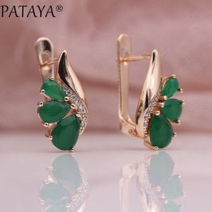 PATAYA Wedding Party Oorbellen Vrouwen Mode Fijne Sieraden 585 Rose Goud Groen Drie Water Natuurlijke Zirkoon Dangle Oorbellen