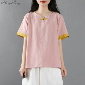 Lente Vrouw Traditionele Chinese Top Elegante Katoen Linnen Blouse Oosterse Tang Pak Voor Vrouwelijke Hanfu Qipao Shirt V1882