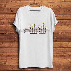 Fantasy Bloemen En Planten Uit Piano Music Notes T-shirt O-hals Korte Mouwen T-shirt Mannen Casual T-shirt Unisex Streetwear